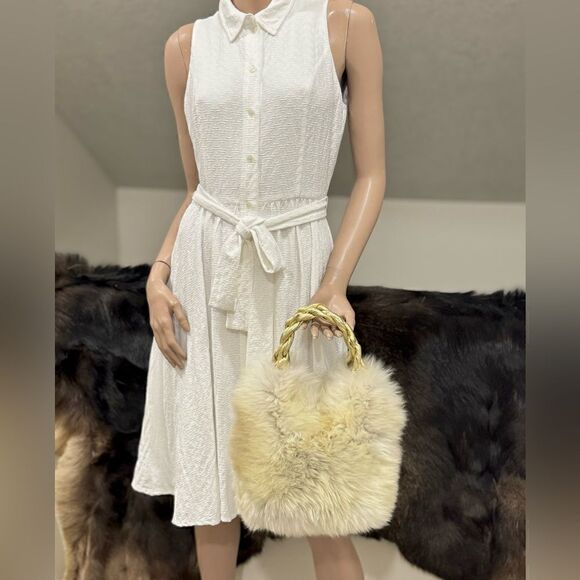 Handmade Genuine Shearling Leather Sheepskin Braided Top Handles Bag/ Crossbody - Picture 2 of 15